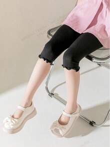 3 قطع/مجموعة سراويل داخلية بتنجيد كشكش للبنات باللون الأسود، سراويل داخلية مقاس 3/4 من الموديال الرقيقة للصيف، بنطلونات أطفال فائقة الرقة مضادة للبعوض