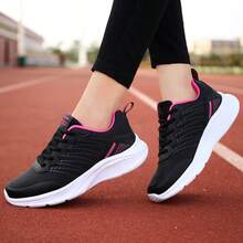 女士户外休闲运动鞋，跑步鞋，真皮低帮百搭舒适鞋，四季皆宜 - 黑玫紅 - 查看 2