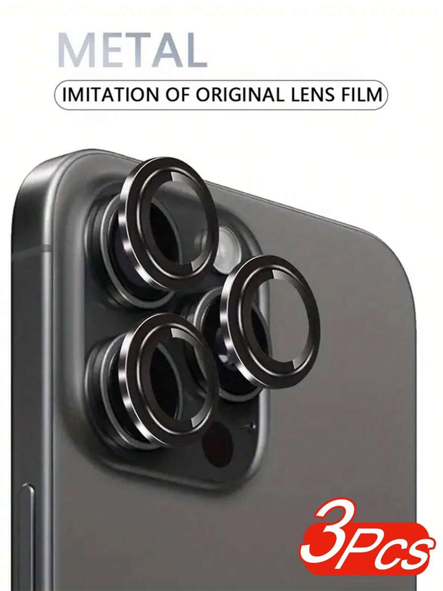 3pcs Tempered Glass Camera Lens Protector, Compatible With IPhone 16/16 Pro Max/15/14/13/12/11, Waterproof HD Design, Easy To Install, Phone Accessories, Protect Original Lens, One-To-One Fit, Screen Protector | Exquisite Design | Easy To Install, Gift For Birthday, Family, Friends, Alloy Metal With Tempered Glass Full Coverage, Lens Protector - Black - View 1