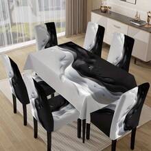 1/4/6pcs Black And White Patchwork Texture Chair Cover Set, Suitable For Indoor Home/Restaurant/Hotel Modern Daily Decoration. Elastic Tablecloth Suitable For Square Tables, Chair Covers Can Be Washed - YT-069 - View 2