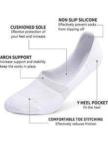 5雙女性黑色低口設計防滑無痕船型襪，適合運動和休閒 - 黑色 - 查看 4