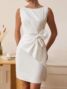 Váy ngắn không tay nơ cho nữ - trắng - Xem 4