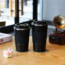 Simple Style Travel Cup With Leak Proof Lid, Insulated Reusable Coffee Cup For Hot And Cold Drinks/Tea, Portable Stainless Steel Hot Takeaway Travel Coffee Cup For Cars, 1 Set Of Back To School Supplies Back To School - Black - View 8