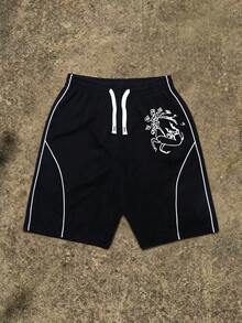 男士休闲纯色条纹短裤泳裤 - 黑色 - 查看 2