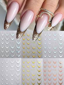 14 Color French Nail Stickers Cute Colorful French Nails Gold And Silver Metal Y2K French Charm Nail Art Decoration Nail Stickers Self-Adhesive Nail Stickers DIY Nail Art Supplies (2pcs/3pcs/6pcs/14pcs) - Multicolor - View 10