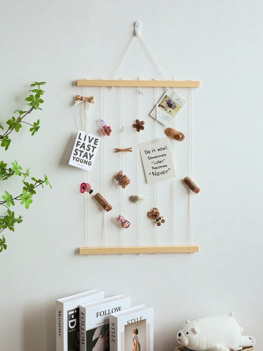 DIY照片墙挂架，北欧Ins风格照片装饰与收纳，悬挂式DIY装饰壁挂相框，背景墙照片展示与收纳相框，含粘钉和回形针，适用于卧室、客厅、走廊、玄关 - 彩色 - 查看 1