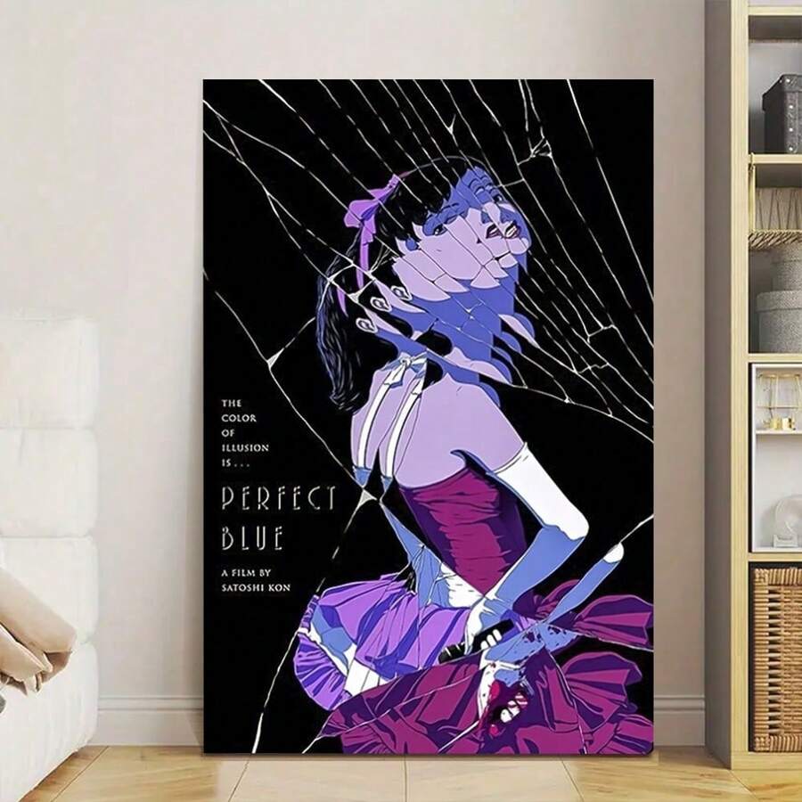 Impresión en lienzo de anime japonés Perfect Blue, póster retro de película, arte de pared clásico, decoración ideal para el hogar y la habitación, pintura en lienzo, pósteres y estampados de arte de pared para decoración de la sala de estar (opcional con marco)