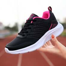 女士户外休闲运动鞋，跑步鞋，真皮低帮百搭舒适鞋，四季皆宜 - 黑玫紅 - 查看 5