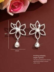 1 pereche cercei eleganți cu strasuri florale, accesoriu de modă pentru nuntă și petrecere, potriviți pentru purtarea zilnică/nuntă a femeilor