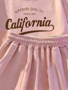 Bộ trang phục mùa hè in họa tiết California cho bé gái từ năm 1987, áo phông tay ngắn và quần short thường ngày có túi thời trang, thích hợp cho hoạt động ngoài trời - Hồng - Xem 4