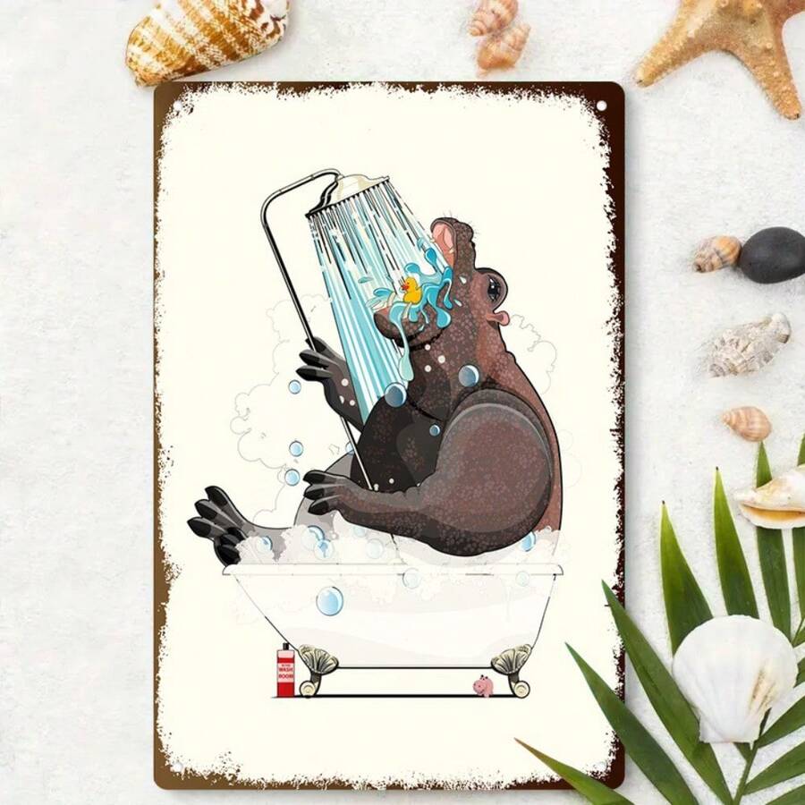 1PC Gorilla In Bathtub Tin Sign, Gorilla Taking A Bath, Fun And Humorous Wall Art, High-Quality Metal, Perfect For Bathroom Or Kids Room, 8x12 Inches/ 20x30 Cm - Multicolor - View 1