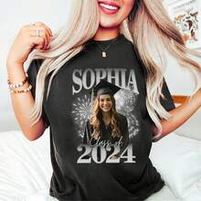 Personalized Senior Graduation Shirt, Class Of 2024 Family Graduation Shirt, Proud Senior Shirt, College Senior High School Senior 2024_T-Shirt For Women, 220g High-Quality Pure Cotton T-Shirt With Minimalist Printing, Soft And Breathable Fabric, Comfortable And Loose, Suitable For All Day Wear, Suitable For Office Casual Wear, Spring And Summer Daily Appearance, Elegant And Youthful Design - Black - View 1