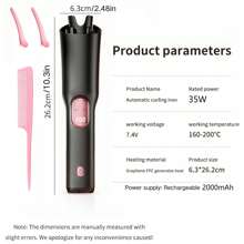 2000mAh Rechargeable Battery 35W Max Portable USB Charging Rotating Curling Iron, Wireless Automatic Hair Curler, 160-200℃ Temperature Control, Anti-Scald, Ideal For Dry Hair, Gift For Long Hair