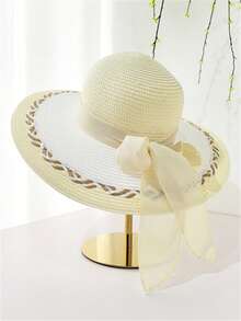 Nuovo set di cappello di paglia e borsa da donna con decorazione a fiocco, cappello di paglia estivo da spiaggia, borsa shopping, borsa per telefono, adatto per all'aperto, casual, viaggi, spiaggia - A - Visualizzare 7