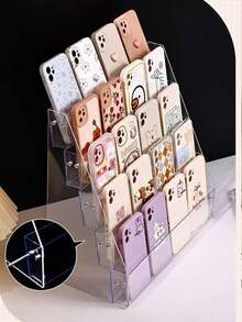 1 件透明亚克力桌面手机壳收纳盒，多层亚克力桌面手机壳展示架