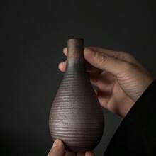 复古粗陶迷你花瓶，陶瓷桌面小花瓶，适用于茶室、茶桌水培装饰 - 棕色 - 查看 3