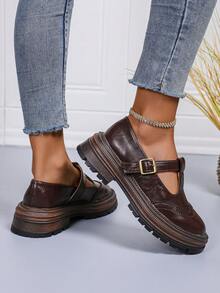 Damen neue Lolita Mode Plateau-Loafer im französisch-britischen Stil, Mary Jane Schuhe in Braun für Frauen, Valentinstag süße herzförmige Schuhe mit Herz-Design, Schuhe mit Metallschnalle, Vintage Rundkappenschuhe, neuer College-Stil Business Formelle flache Schuhe in Braun - Braun - Übersicht 8
