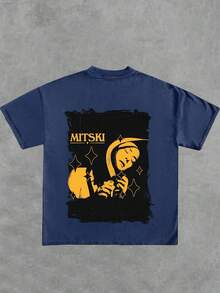 Men's Artistic MITSKI T-Shirt With Double Sided Print - Màu xanh lam - Xem 3