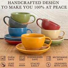 Mora Ceramic Latte Art Mug With Saucer - 10.5 Oz, Round Bottom Pours - Cafe Cups Cappuccino, Espresso, Coffee, Tea Etc - Porcelain Set Baristas, Great - Chai Latte - 南瓜橙 - 查看 10