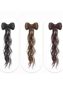 1 pieza Clip de pelo con lazo de aleación con estilo dulce Y2K, extensión de cabello sintético de unicolor, postizo de cola de caballo rizada realista