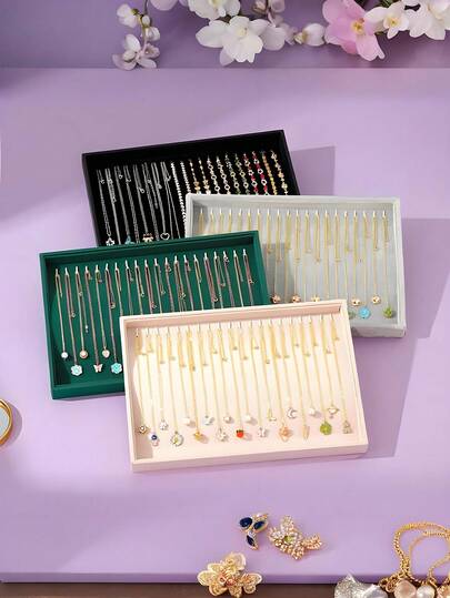 1件，项链收纳盒带透明盖展示首饰托盘带透明盖珠宝项链展示盒适用于项链吊坠适合女士女生展示盒收纳盒