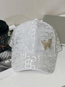 1 buc. Literă jacquard pentru femei cu șapcă de baseball cu sigla M cu strasuri, la modă, ocazională, versatilă, potrivită pentru purtarea de zi cu zi