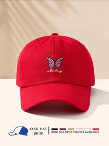 Boné de beisebol ajustável com estampa de letras e borboletas e proteção solar de verão unissex, multicolorido opcional, casual, respirável e versátil para atividades ao ar livre - boné de beisebol - Ver 7