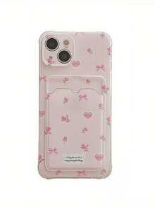 蝴蝶结 1 件粉色底座花卉蝴蝶结风格图案全覆盖 TPU 手机壳，兼容 Apple 及系列防水防震防摔防刮