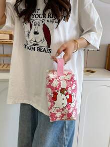 Sanrio 1 pezzo Borsa trucco di grande capacità di Hello Kitty - Organizer da viaggio portatile, ipoallergenico in nylon, con disegno cartoonesco vibrante, ideale per cosmetici e articoli di cartoleria, perfetto regalo di compleanno