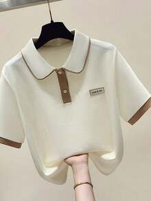 Girls' Polo Shirt Contrast Label Collar T-Shirt, Back To School Season