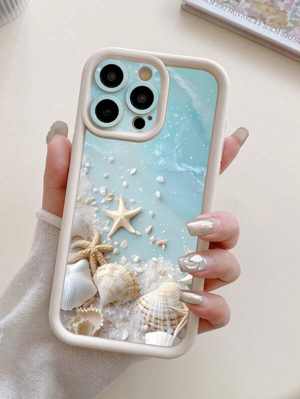1 pieza Funda de teléfono resistente a caídas, de color blanco mate, con diseño de concha marina, compatible con iPhone 11 Pro Max/12 Pro Max/13 Pro Max/14 Pro Max/15 Pro Max/16 Plus/16 Pro Max, 16E, Galaxy A55/A15/S24 Ultra, Redmi, OPPO/Realme, VIVO, Infinix, Honor, MOTO, One Plus