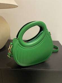 Fashionable And Classic With Niche Design. Gentle-Style Shoulder Crossbody Bag For Ladies, Suitable For Commuting And Dating. Striped Embossed Handbag. Fashionable Round Crossbody Bag. New-Style Double-Handle Wallet For Ladies. - Green - View 10
