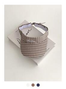 1pc Vintage Plaid Letter Embroidered Hollow-Top Cap, Women Summer Travel Sun Hats, Outdoor Sports Golf Cap, Casual Grid Design UV Protection Golf Outfit - Empty Top - View 7