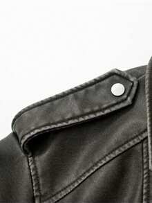 Vintage Loose Water-Washed Faux Leather Short Jacket, Women's Street Style Zip-Up Belted Motorcycle Rider Retro Coat Winter - Greening - View 4