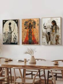 1/3 pièces Œuvre murale vintage Pachamama, déesse inca de la fertilité et des récoltes, mythologie inca, affiche Mère Nature, impression de la culture andine, décoration de maison inca, femmes rétro, bétail