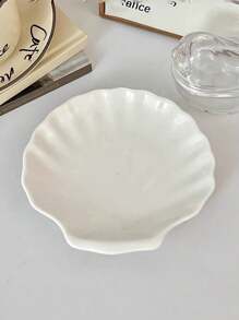 1 pieza Bandeja de joyería con forma de concha, de material cerámico, pequeña bandeja de almacenamiento, decoración de tocador para el dormitorio, utilizada para almacenar joyas, regalo de vuelta a la escuela
