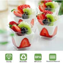 300 Packs Dessert Cups With Spoons, 5 OZ Mini Clear Plastic Dessert Parfait Cup For Party, Square Dessert Shot Glasse Round Goblet Small Reusable Fruit Ice Cream Pudding Appetizer Cup Bowls-Yl - Oval, Square - View 3