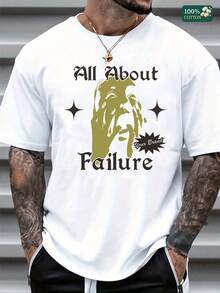 "Unisex 100% Cotton Round Neck Short - Sleeve T - Shirts - Provocative 'All About Failure' Graphic Basic Tee For Summer Men's Tops" - trắng - Xem 1