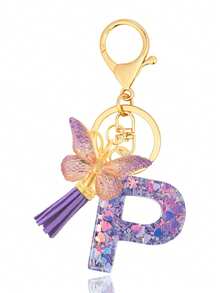 1pc Purple Keychain, Christmas Keychain, Women's Style, Letter Keychain With Tassel, Can Be Hung On Keys, Wallet, Handbag, Backpack, Holiday Christmas Gift, Home Decor - Purple - View 11