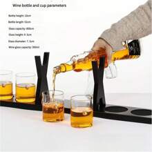1 pieza Enfriador de vino de vidrio borosilicato con forma de rifle~ Medidas: 53 cm * 8 cm, Capacidad: 800 ML ~ Con vaso con forma de bala ~ Para vino tinto ~ Botella de whisky ~ Soporte para envase de cóctel y vino