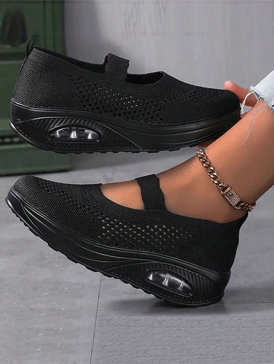 Pantofi sport pentru femei, cu pernă de aer, tricotați, cu toc plat, fără mâneci, sport, casual, cu fund moale, respirabil, din plasă, mărimea 35-43