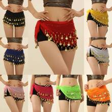 1pc Gold Coin Waist Chain, Beginner Belly Dance Waist Scarf, Shiny Sexy Dance Practice Hip Scarf, BLINGBLING, Suitable For Daily Wear, Nightclub Stage Performance, Street Snap, Festival Party Costume Accessory Summer School