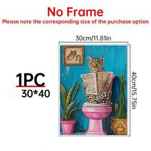 1pc Vibrant Leopard Print Canvas Art Print For Reading Newspaper-Unique Retro Style Bathroom Wall Decoration With Inner Frame Hanging Design, Which Is Very Suitable For Home Office, Living Room, Bedroom And Dining Room, Adding A Whimsical Feeling To Any Space. - Multicolor - View 14