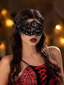 1pc Lace Masquerade Mask, Party Costume Mask, Wedding Carnival Mask, Personalized Face Mask, Stage Decorations, Sexy Half Face Lace Mask For Women, Feather Mask (Mask Style/Color Random, DIY Adhesive, May Have Slight Traces, Offset Printing) - Multicolor - View 11