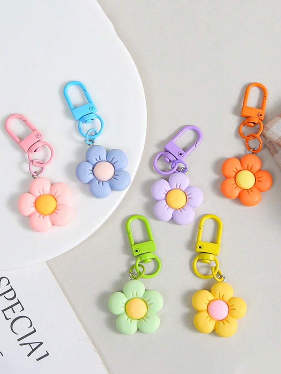 彩色花卉钥匙扣，手工花卉吊坠，时尚包袋配饰，女士装饰品，送给她的理想礼物。卡通植物主题带夹钥匙扣，装饰性花卉钥匙扣吊坠，适合挂钥匙和包包，是理想的生日礼物