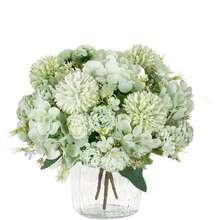 1/3支人造丝菊花和绣球花，适用于家居、餐厅、客厅、户外花园装饰，母亲节、生日、毕业典礼、婚礼、秋季装饰 - 綠色 - 查看 5