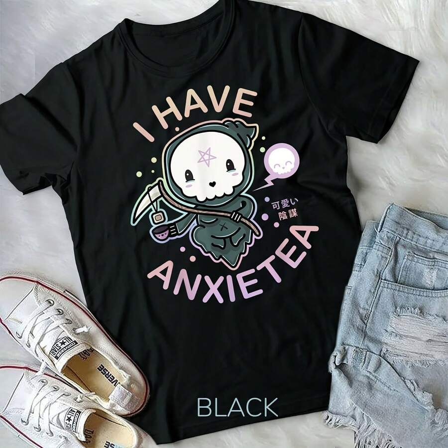 Pastel Goth I Have Anxiety - Kawa Grim Tea Gift - Uni Form T-Shirt - Black - View 1