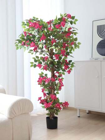 Árbol de flores de vid artificial de nueve pliegues, árbol de simulación falso, árbol de ciruelo triangular, material de tela, sin electricidad requerida, incluye contenedor, adecuado para decoración del hogar, regalos de boda, decoración de jardín, plantas falsas