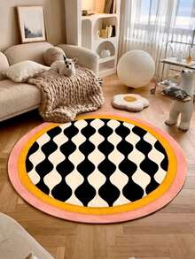 1 件精致、柔软、轻盈的圆形客厅地毯，简约钻石格经典风格，可水洗，奶油色卧室床边地毯，奢华高端黄色沙发、咖啡桌、椅子软垫，卧室装饰，房间装饰，小地毯，毯子，毛绒地毯，羊毛地毯，秋冬地毯 - 彩色 - 查看 6