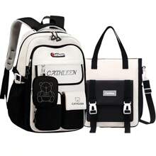 2Pcs/Set Large - Capacity Girls' Backpack With Teddy Bear Print & Portable Handbag, Coin Purse. Student Backpack Fits 15.6 - Inch Laptop, Multi - Functional Pockets. Ideal For Outdoor Travel, Back - To - School, School Trips & Daily Use